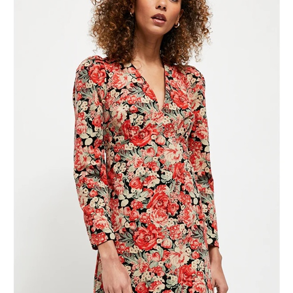 Free People Red and Black Floral Long Sleeve Dress